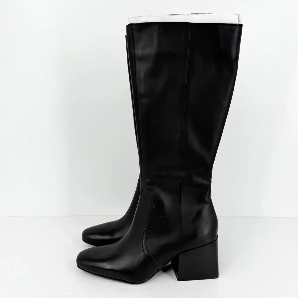 Blondo Black Tall Leather Knee Boots with Block Heel